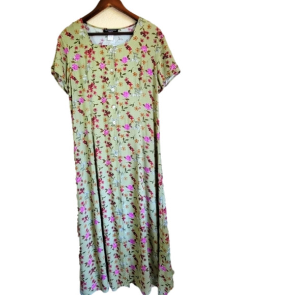 Y2k Impressions Workshop Floral Hummingbird Button Down Dress size Medium - Picture 1 of 7